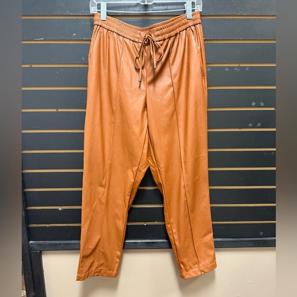 Nine West Faux Brown Leather Drawstring Jogger Pants Women's EUC Size M - Picture 1 of 3